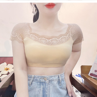 吊带裙内搭女短袖带胸垫蕾丝拼接