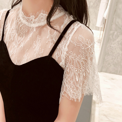 睫毛女夏网纱百搭短袖显瘦打底衫