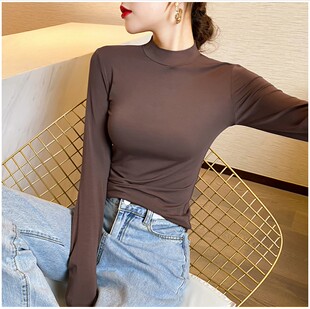 薄款 新款 上衣 女内搭t恤春秋冬洋气2021年春季 半高领莫代尔打底衫