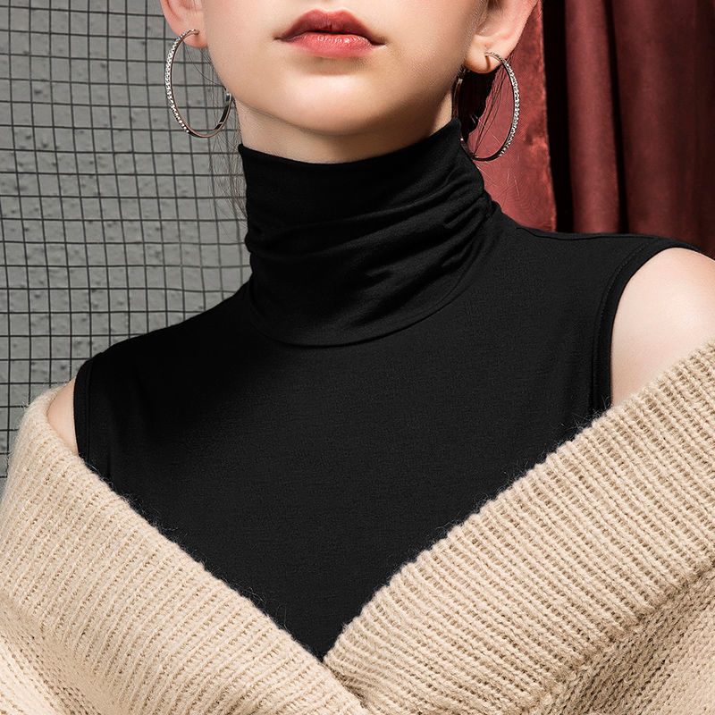 无袖t桖女2021秋季高领打底衫内搭修身纯色基础款上衣堆堆领小衫