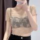 上衣女夏季 蕾丝短款 t恤配吊带裙内搭薄网纱衣打底衫 性感透视短袖
