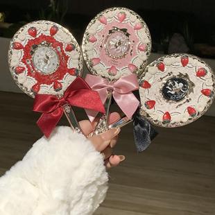 花知晓镜子仲夏夜系列牛奶粉限定手持镜红丝绒奶昔白手拿镜化妆
