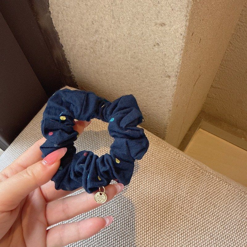 韩系复古牛仔糖果波点大肠发圈甜美发饰高级感少女法式丸子头发绳