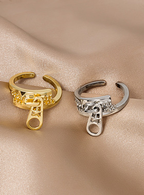 ins设计感拉链开口戒指 新潮嘻哈个性百搭食指戒女戒