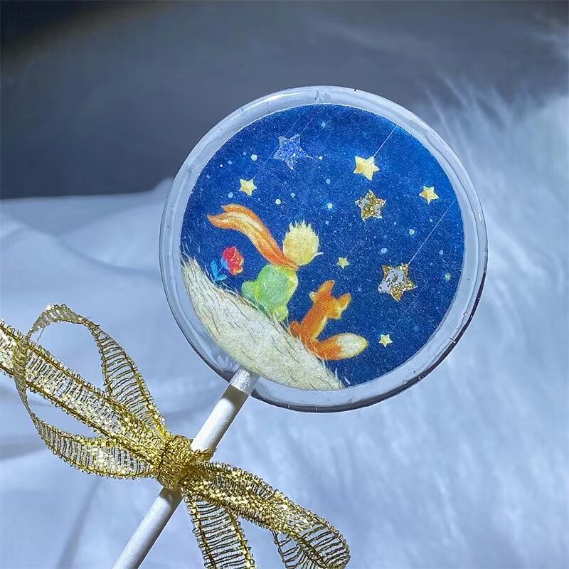 小王子网红烟花水晶手工定制棒棒糖星空儿童零食喜糖果圆形德国