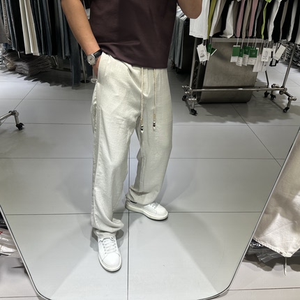 2026夏季潮牌男士亚麻料休闲裤宽松高级桑蚕丝直筒长裤凉感透气