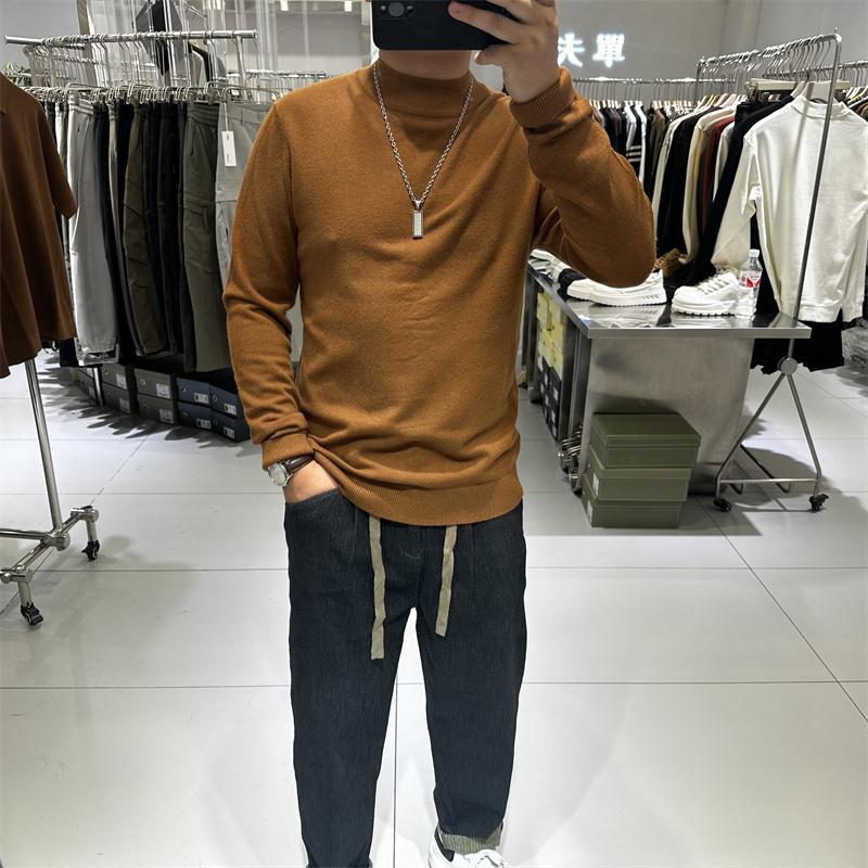 针织衫绵羊毛中领纯色打底毛衣