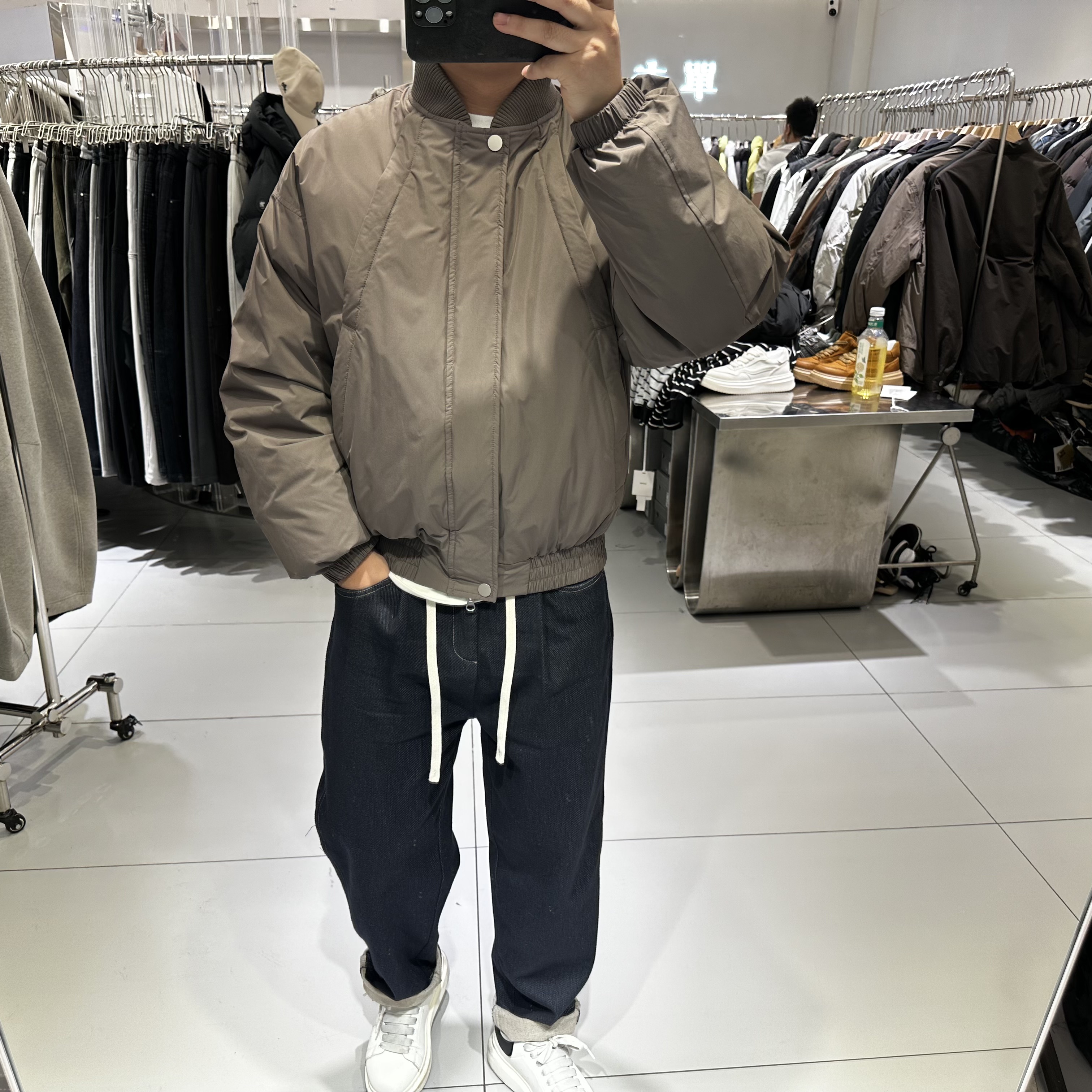 冬装潮牌男士棒球领羽绒服宽松简约保暖户外基础款白鸭绒夹克青年