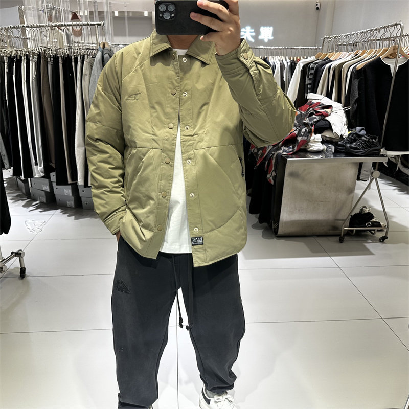 极简风冬装男士翻领衬衫羽绒服轻薄保暖宽松原创设计感白鸭绒外套