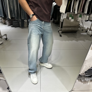 九奈川2026春夏潮牌男士弯刀牛仔裤宽松直筒水洗浅色休闲长裤时尚