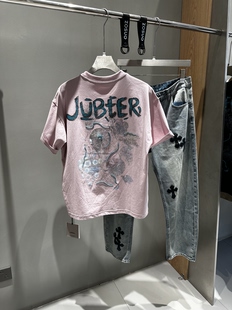 2026夏季潮牌男士短袖T恤宽松圆领印花字母刺绣休闲半袖情侣百搭