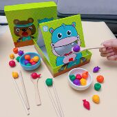 宝宝夹筷子喂食游戏勺子喂饭儿童蒙氏早教亲子互动专注力训练玩具