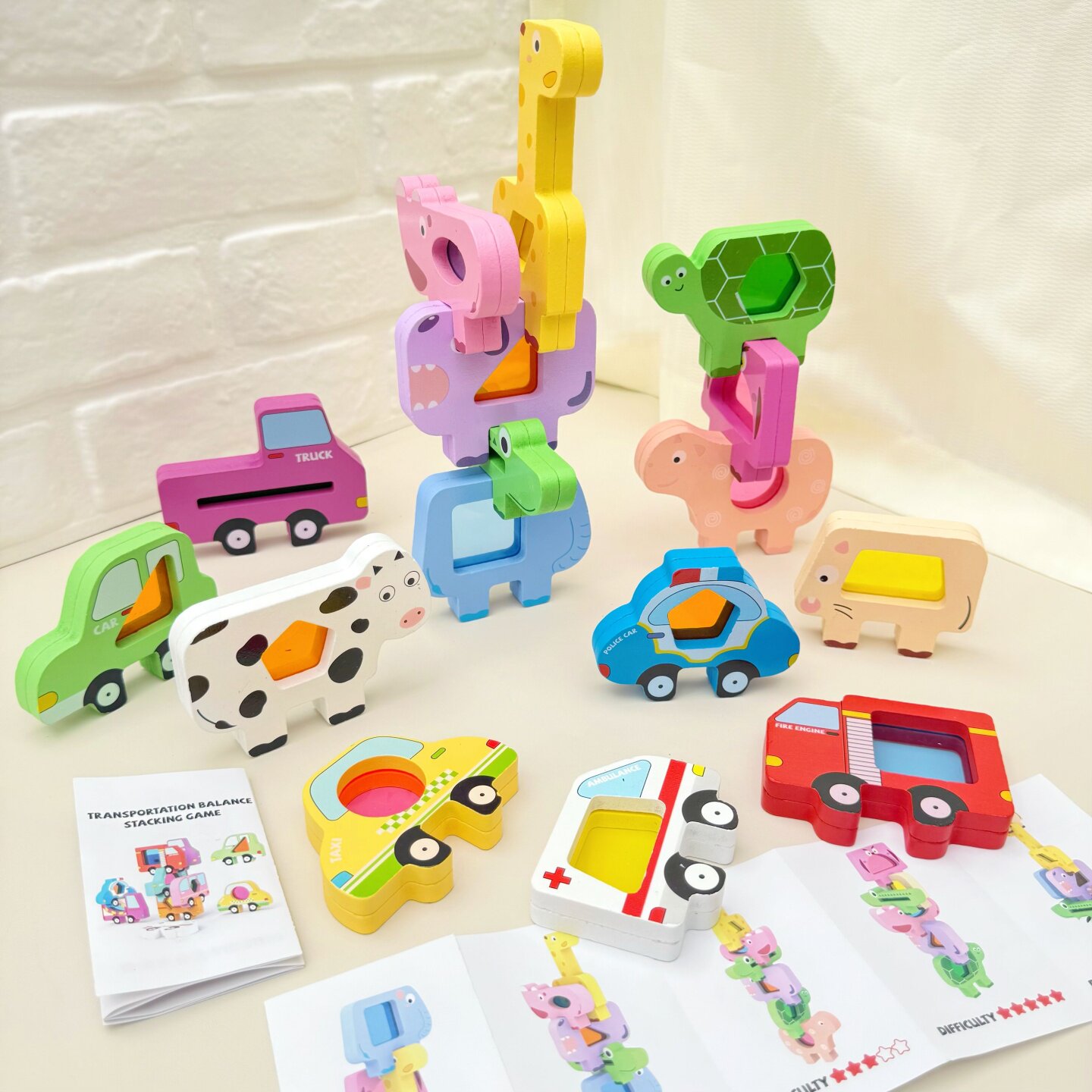 卡通动物汽车平衡叠叠高大颗粒透光积木感官视觉儿童益智早教玩具
