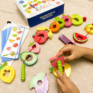 虫吃水果穿线玩具串珠积木配对儿童早教益智手眼协调精细动作训练