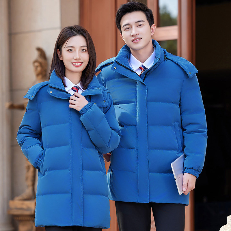 24秋冬新款中国移动工装男蓝色羽绒服移动营业厅客服中长款女制服
