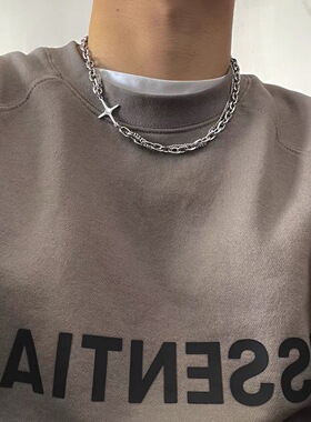 欧美双层十字架轻奢小众拼接项链男女潮嘻哈锁骨链简约百搭链子