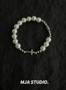 Vintage古着珍珠十字架男女手链