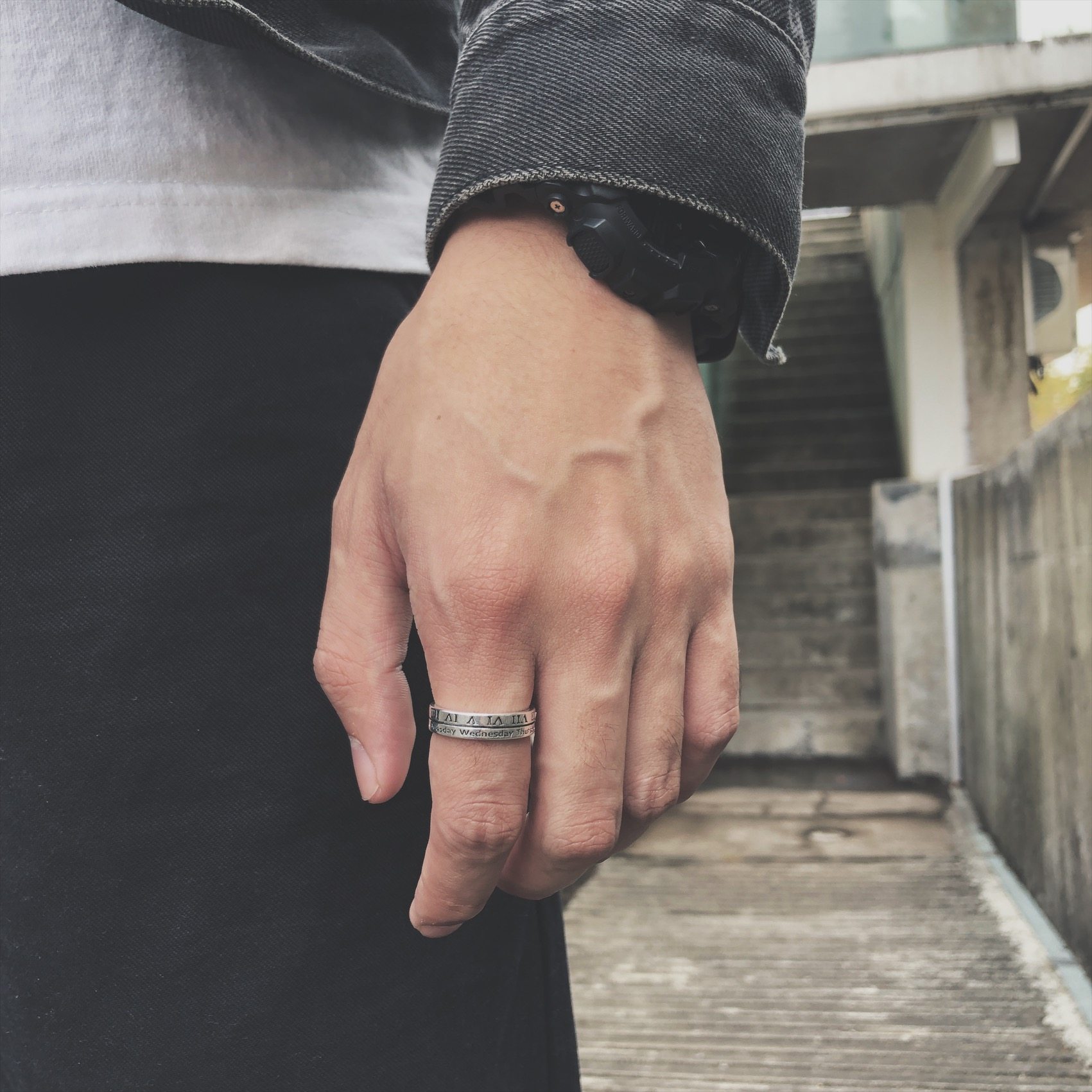 日韩潮牌男女情侣戒指复古罗马数字INS风星期女戒指开口指环学生