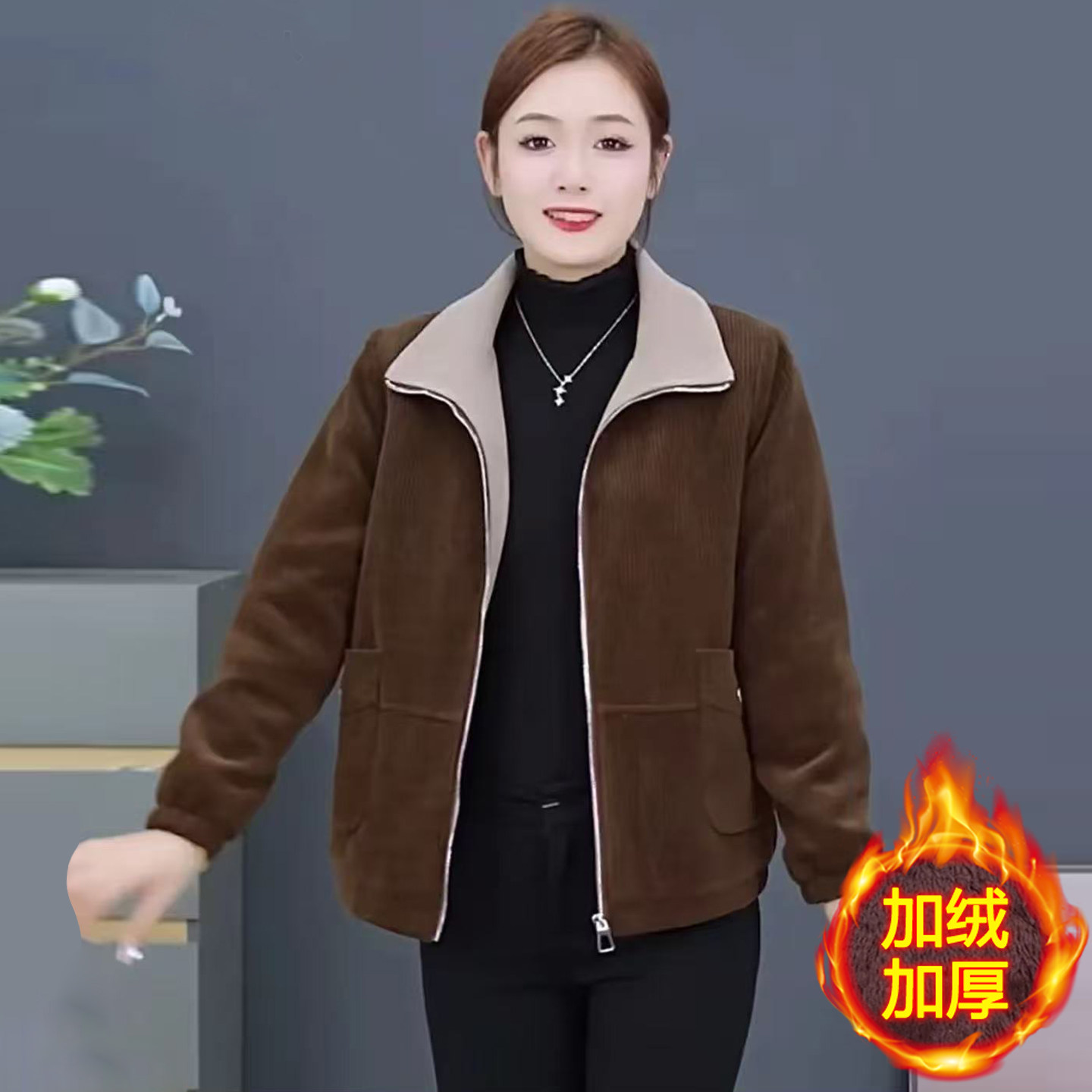 时尚女装灯芯绒短外套秋冬款上衣