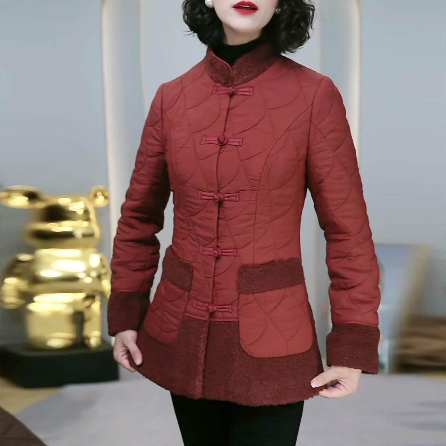 新中式国风菱形格棉服女冬季盘扣夹棉厚外套妈妈装保暖羊羔绒棉袄,女装/女士精品,棉衣/棉服,淘宝优惠券,粉丝福利购,淘宝优惠卷