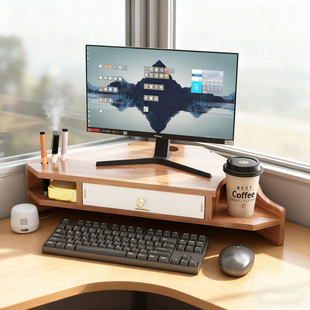 转角电脑增高架台式显示器工位拐角置物架办公室桌面三角形支架