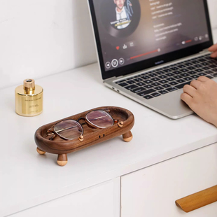 黑胡桃实木小怪兽眼镜收纳盒桌面托盘摆件创意家居玄关钥匙展示架