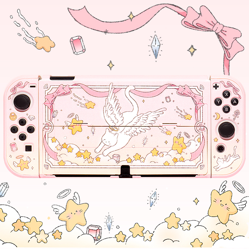 原创任天堂switch保护套天使小猫switcholed保护壳NS硬壳硬手柄