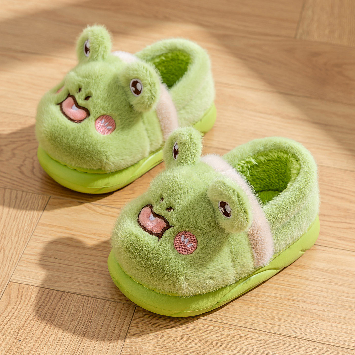 青蛙儿童棉拖鞋冬季毛毛拖鞋包跟