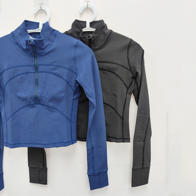 半拉链健身服女长袖运动跑步上衣弹力速干秋冬款复古瑜伽服