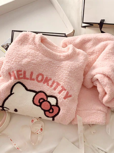 hellokitty睡衣女秋冬季珊瑚绒新款毛绒保暖软绵绵甜美家居服套装