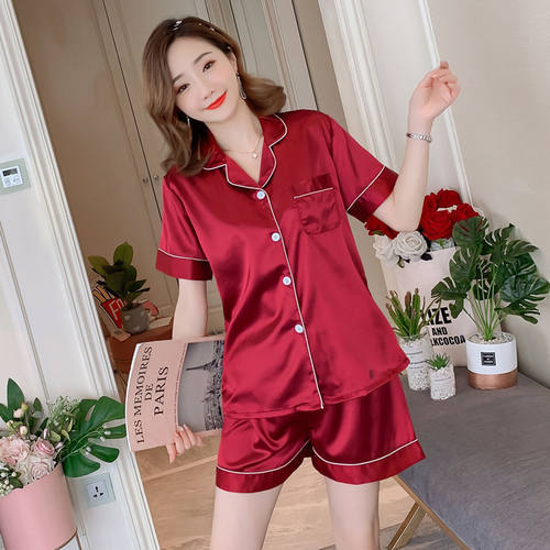 清仓处理睡衣女夏季冰丝短袖韩版薄款甜美仿真丝绸性感家居服套装