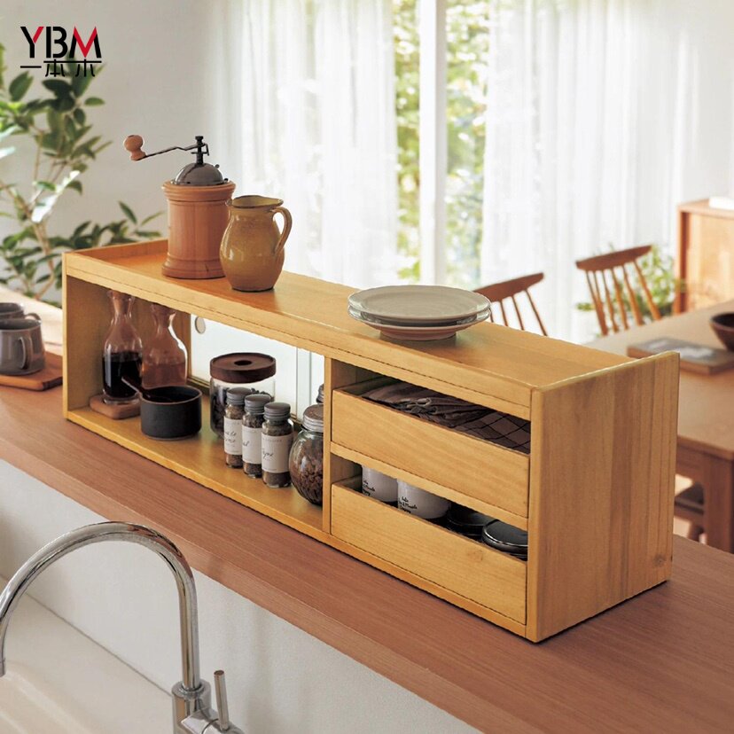 日式纯实木厨房小碗柜收纳柜调料柜餐边柜餐桌整理柜玻璃储物柜