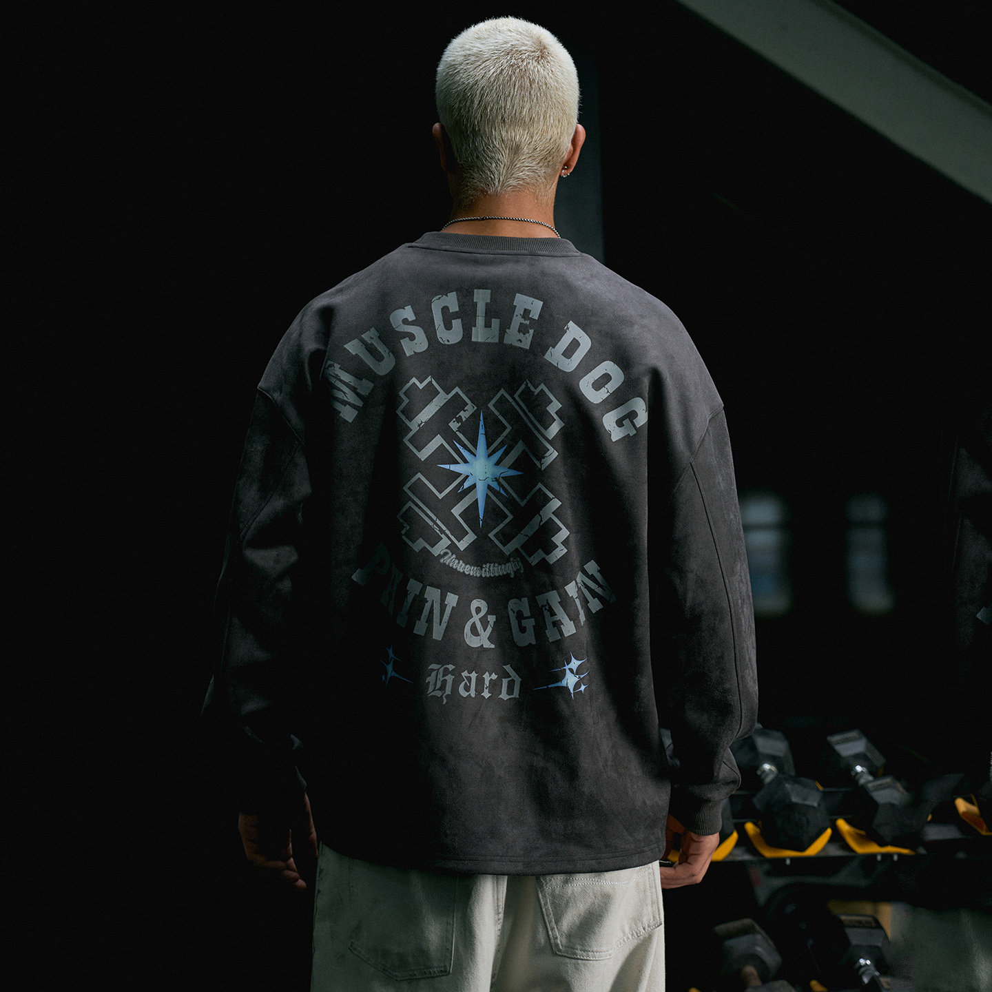 肌肉狗 麂皮绒运动卫衣男秋冬新品美式印花休闲长袖训练健身上衣