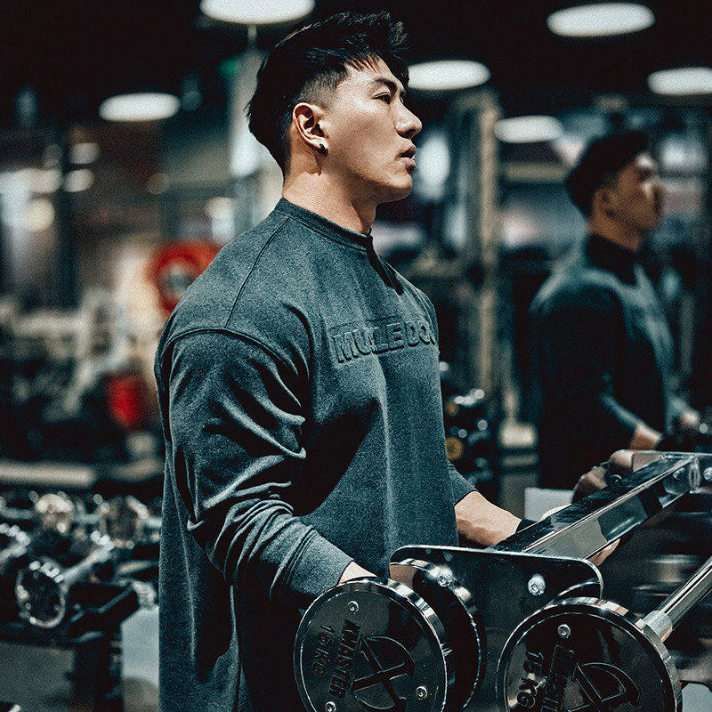 MUCLEDOG肌肉狗 长袖T恤男冬季美式3D立体压花针织衫运动健身上衣