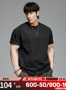 肌肉狗 260g纯色圆领短袖T恤男夏季时尚简约多色休闲训练健身上衣