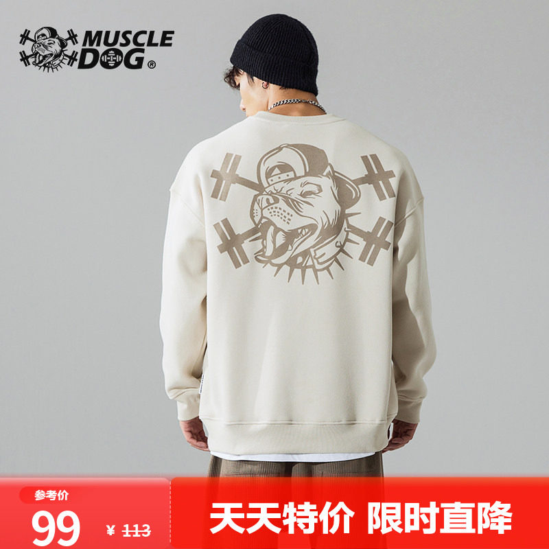 肌肉狗圆领卫衣男时尚美式冬季加绒宽松长袖健身运动休闲套头衫,运动服/休闲服装,运动卫衣/套头衫,淘宝优惠券,粉丝福利购,淘宝优惠卷