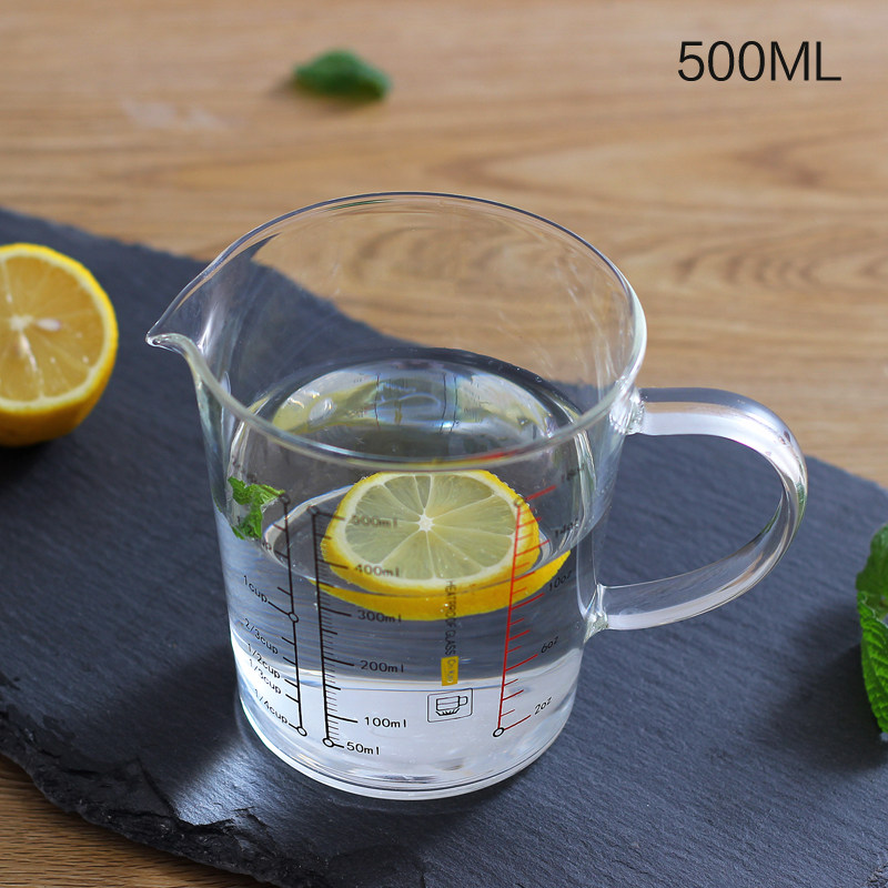 奇高牛奶杯微波炉可加热玻璃刻度杯烘焙耐热杯子500ml量杯刻度杯