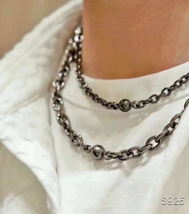 男士 大溪地黑珍珠 黑珍珠项链925纯银黑金系列特价