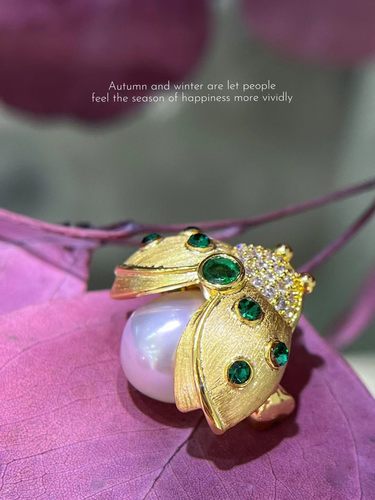 大牌同款胸针小瓢虫10-11mm淡水珍珠秋冬大衣搭配天然珍珠