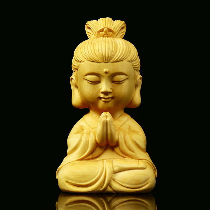 黄杨木雕新款q版观音家居工艺品摆件汽车摆件如意观音手把件礼物