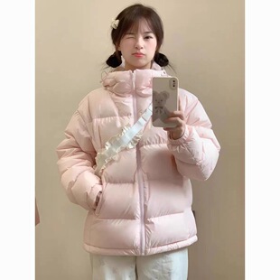 粉色羽绒棉服女短款2026冬季新款加厚小个子学生学院风外套潮情侣