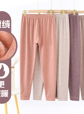 德绒秋裤女内穿高腰中老年人妈妈宽松大码奶奶线裤薄绒保暖棉毛裤