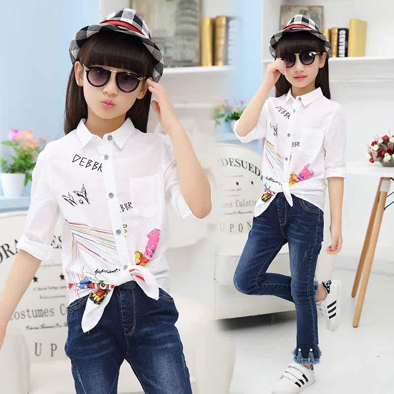 Chemise fille à manche longue en coton - Ref 2086135 Image 1