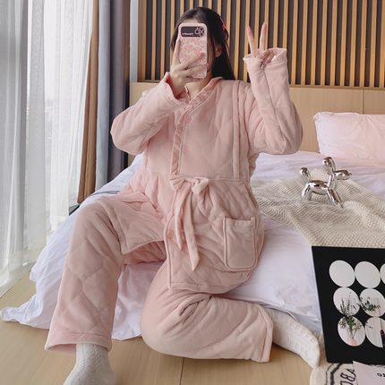月子服秋冬季款加绒加厚夹棉产后孕妇睡衣怀孕期哺乳12月宽松居家