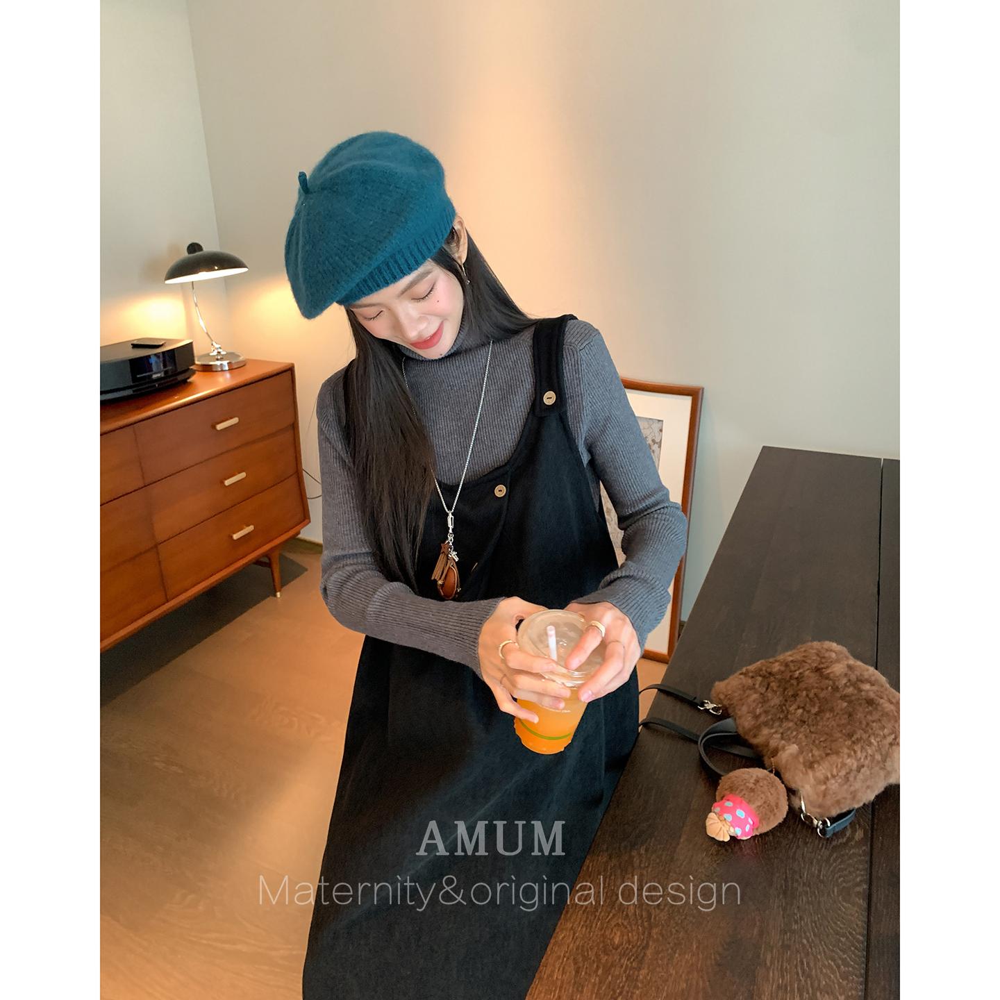 ◆AMUM孕妇装◆暖冬杂志感~灯芯绒复古文艺背带裙慵懒通勤A字裙