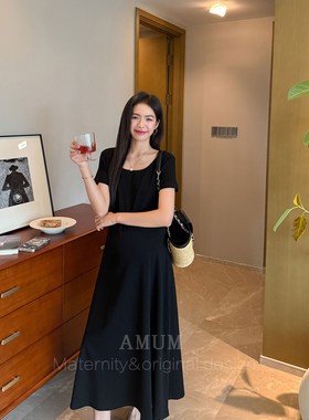 ◆AMUM孕妇装◆黑色奥义~经典款气质连衣裙短袖显瘦弹力懒人t恤裙