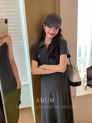 ◆AMUM孕妇装◆高智懒人裙~polo翻领休闲连衣裙显瘦小个子孕妇裙 — 2
