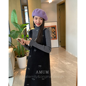 冬日蝶序 AMUM孕妇装 可爱甜美风针织蝴蝶结印花背心连衣裙