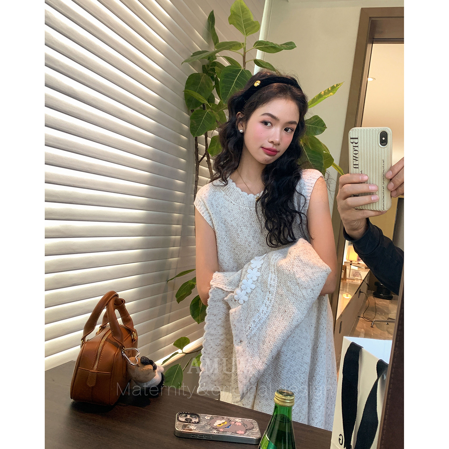 ◆AMUM孕妇装◆白月芙蓉~小香风立体花朵开衫花边连衣裙套装秋