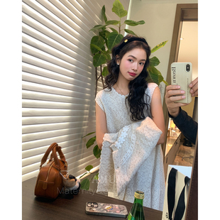 ◆AMUM孕妇装◆白月芙蓉~小香风立体花朵开衫花边连衣裙套装秋